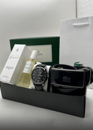 Подарочный набор для мужчины ремень, часы, духи + коробка 21134397