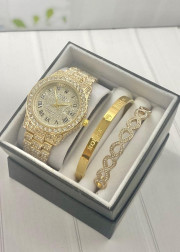 Подарочный набор для женщин часы, 2 браслета + коробка