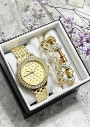 Подарочный набор для женщин часы, 2 браслета + коробка