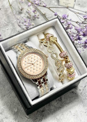 Подарочный набор для женщин часы, 2 браслета + коробка