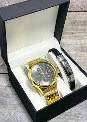 Подарочный набор для мужчины часы и браслет + коробка