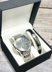 Подарочный набор для мужчины часы и браслет + коробка